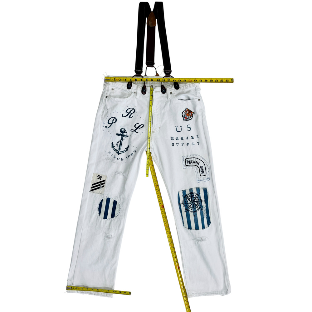 Polo Ralph Laure Jeans Men 867 36x30-Patchwork Distressed Upcycled graffiti - Picture 2 of 16